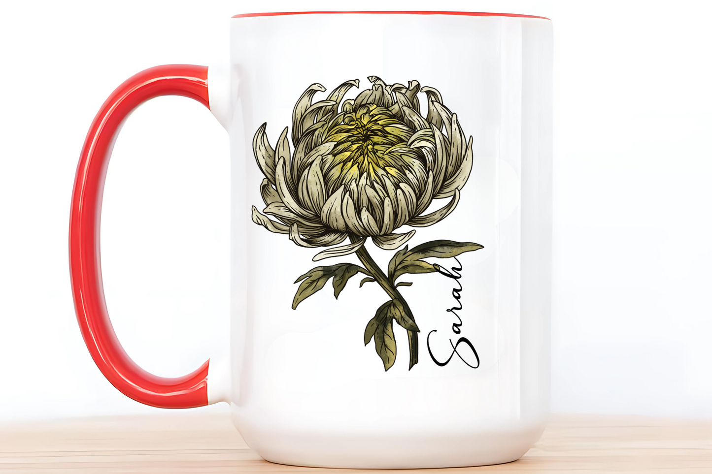 November Birth Flower Chrysanthemum Mug 11oz 15oz Personalized Floral Coffee Cup Birthday Gift for Her Ceramic Custom Name Mug
