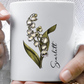 May Birth Flower Lily Mug 11oz 15oz Personalized Floral Coffee Cup Birthday Gift for Her Custom Ceramic Flower Name Mug