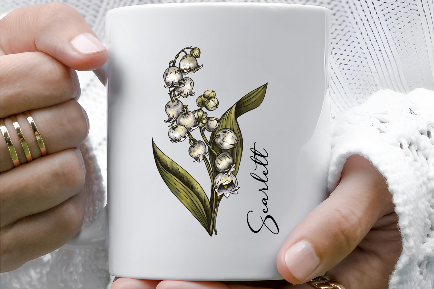 May Birth Flower Lily Mug 11oz 15oz Personalized Floral Coffee Cup Birthday Gift for Her Custom Ceramic Flower Name Mug