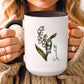 May Birth Flower Lily Mug 11oz 15oz Personalized Floral Coffee Cup Birthday Gift for Her Custom Ceramic Flower Name Mug
